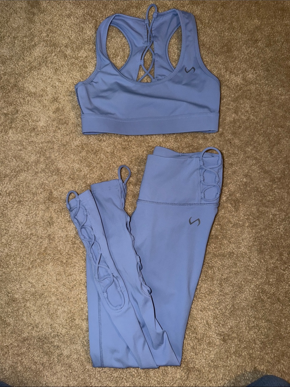 Lace-Back Active Bra & High-Waist Leggings Set - Periwinkle